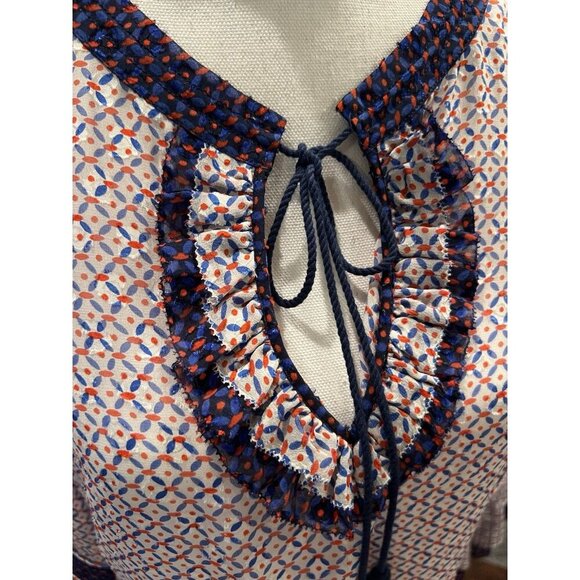 TORY BURCH Silk Blend Embroidery Tie-neck Top-Colorful Contrast Blouse SZ XS - Picture 2 of 10